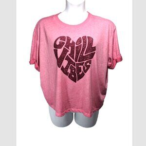 NWOT Torrid Chill Vibes Slim Fit Crew Neck Roll Sleeve Crop Tee Pink 1X